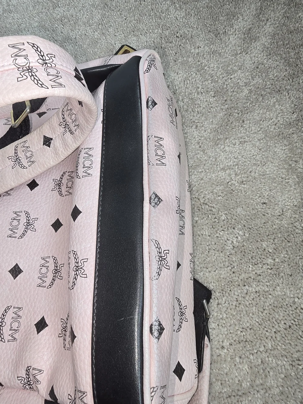MCM Pink Visetos Studded Leather Backpack